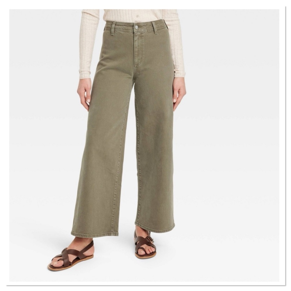 Women’s High Rise Sailor Wide Leg Ankle Jeans Universal Thread Olive Gre…